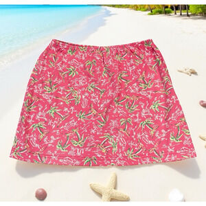 VTG Lilly Pulitzer Palm Tree Skirt Women Size M Pink Jersey Knit Preppy Beachy